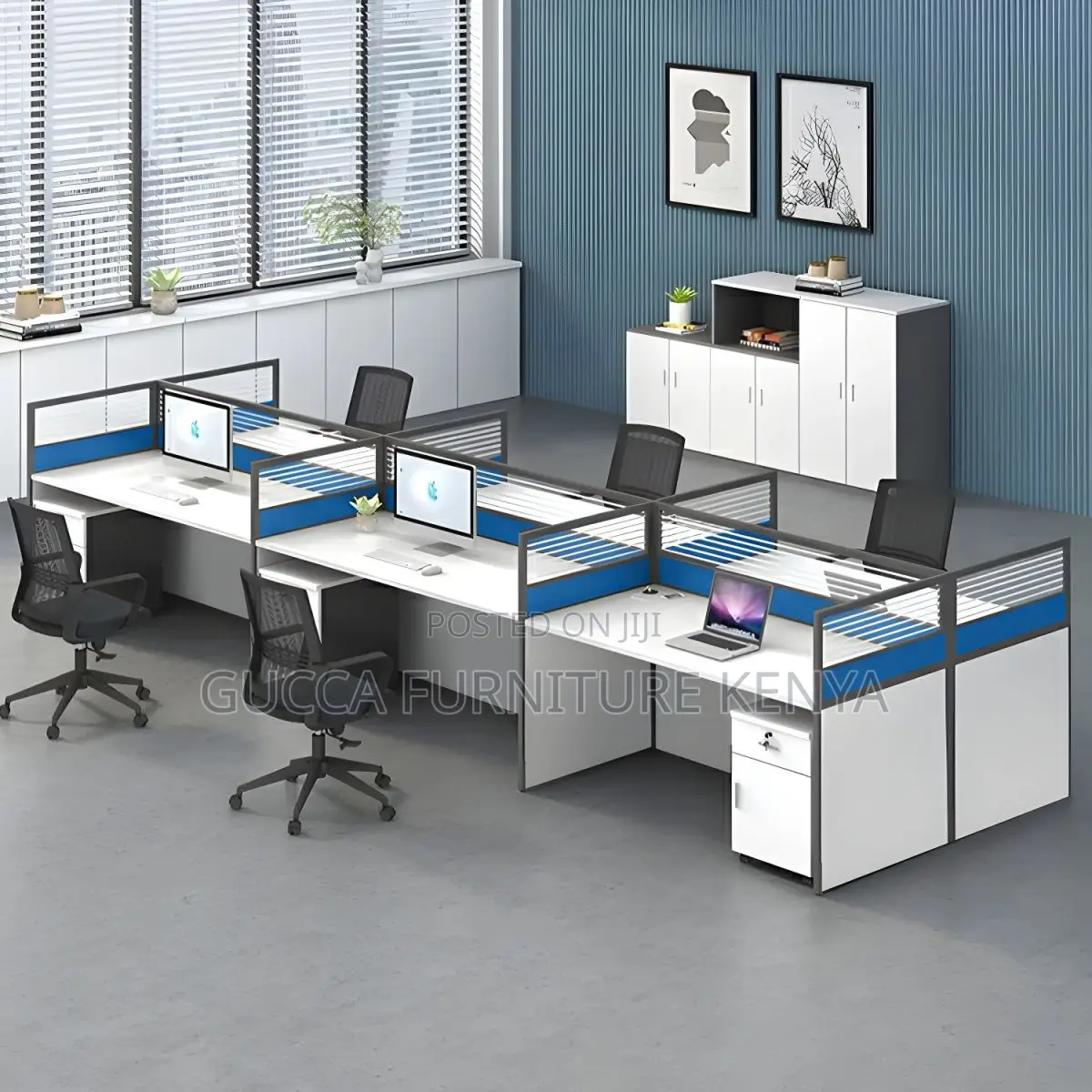 Workstations:6-Way Rectangular White Desktop Workstation