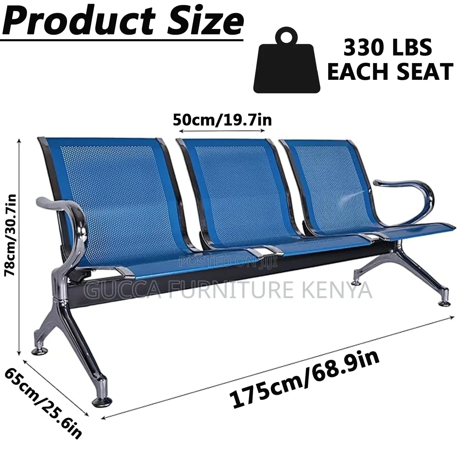 Benches:3-Link Comfortable Reception Steel Waiting Bench