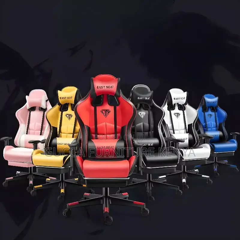 Office Chairs: Black Leather Modern Tilt Back Gamer Chair