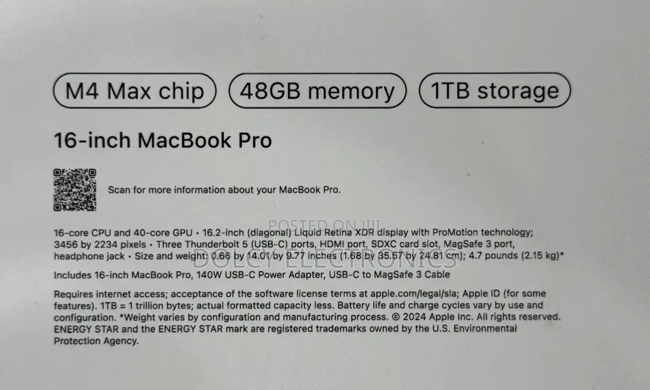 New Laptop Apple MacBook Pro 48GB Apple M4 Max SSD 1T