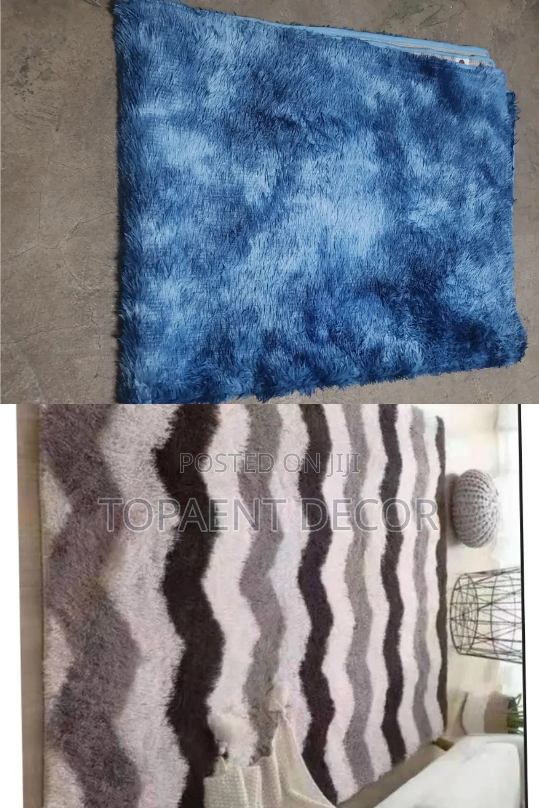 Stripped and Blue Patched Fluffy Warm Carpets