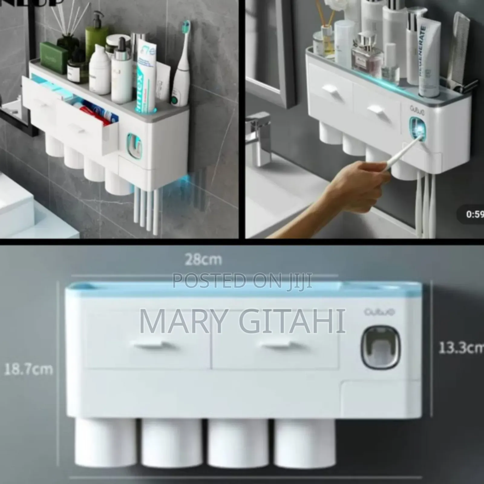 *4 Cups Luxury Toothbrush Holder With/ 2 Separate Drawers