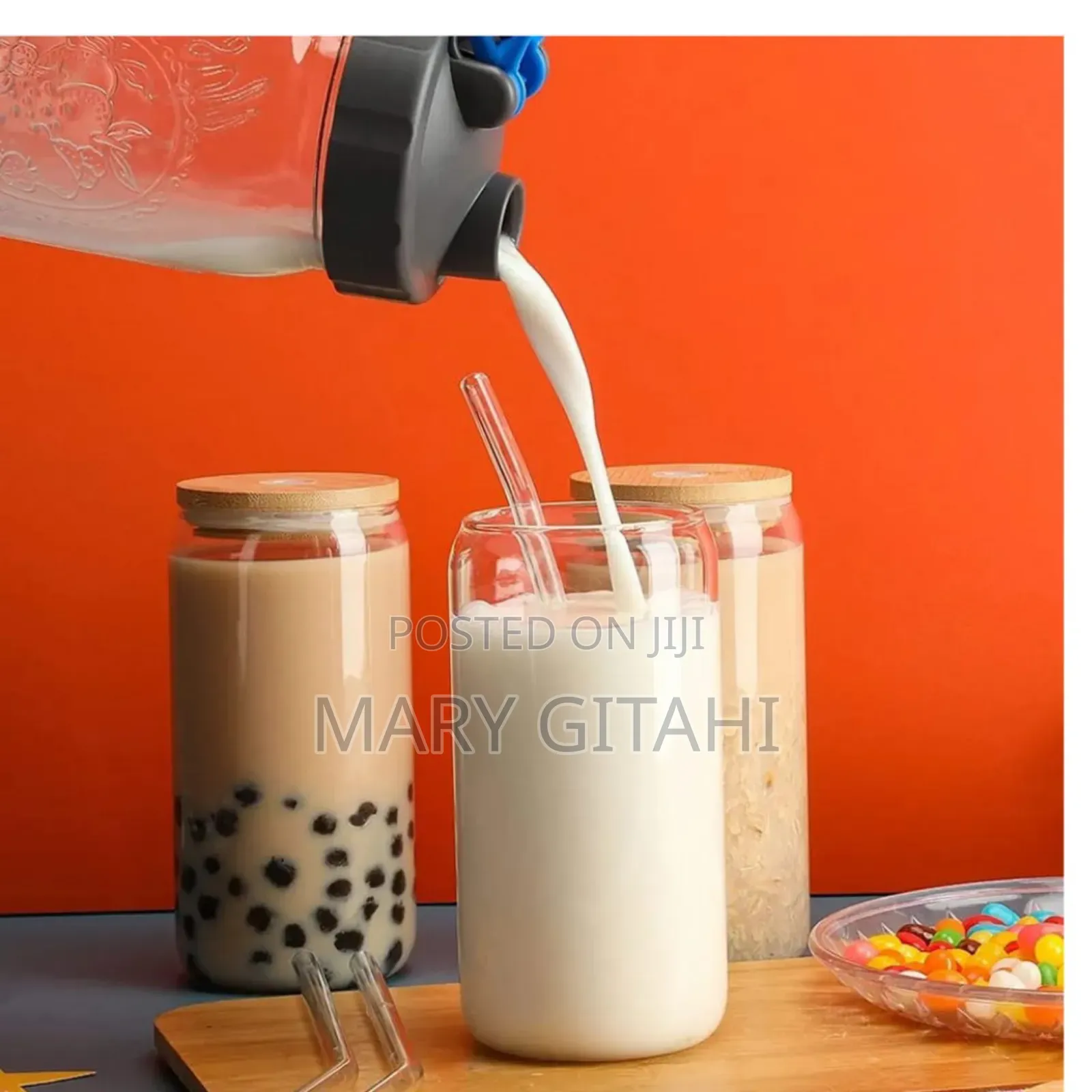 Glass Cup With Lid and Straw *500ml