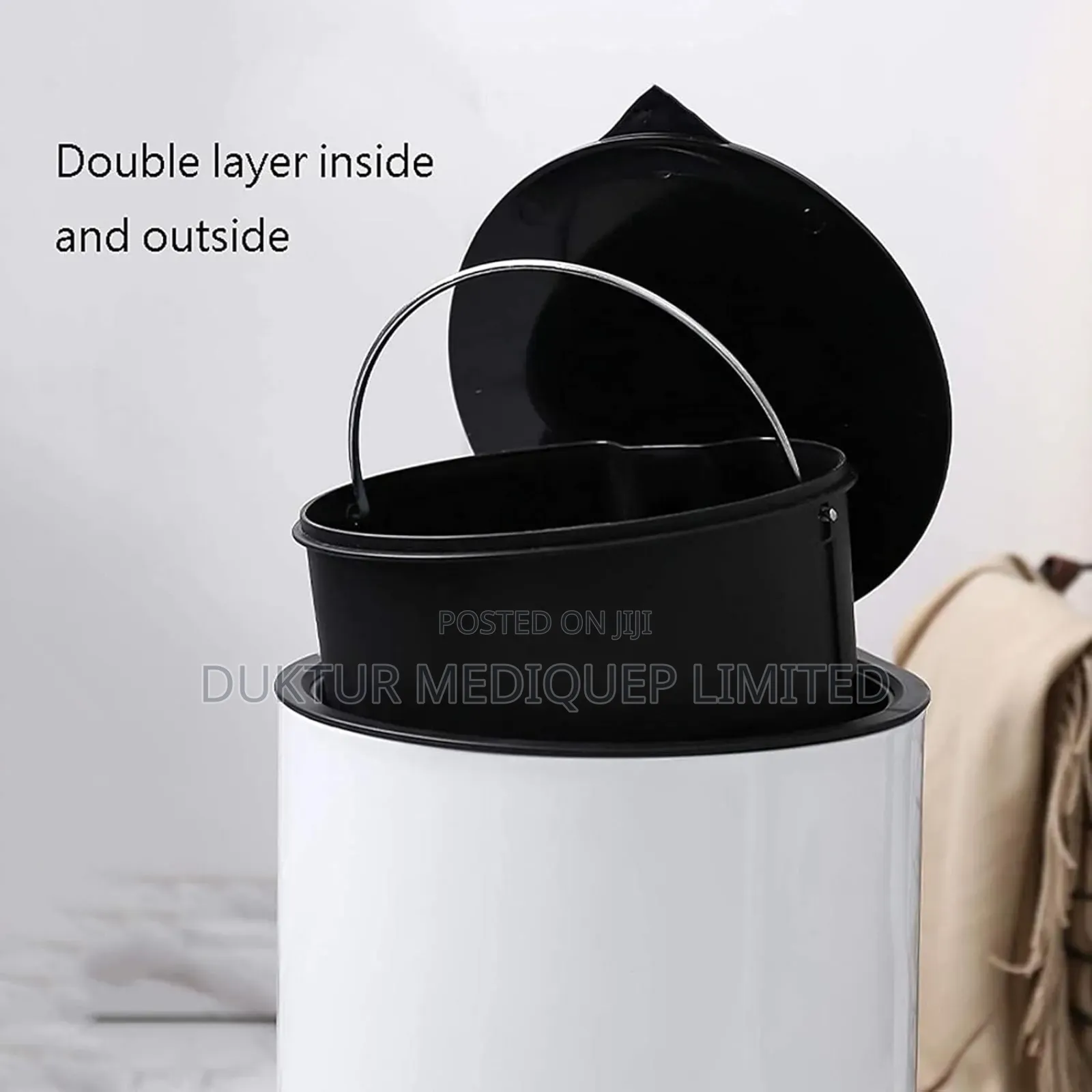 Stainless Steel & ABS Black Dustbin 8.5 Lit, 24X33X32.5cm