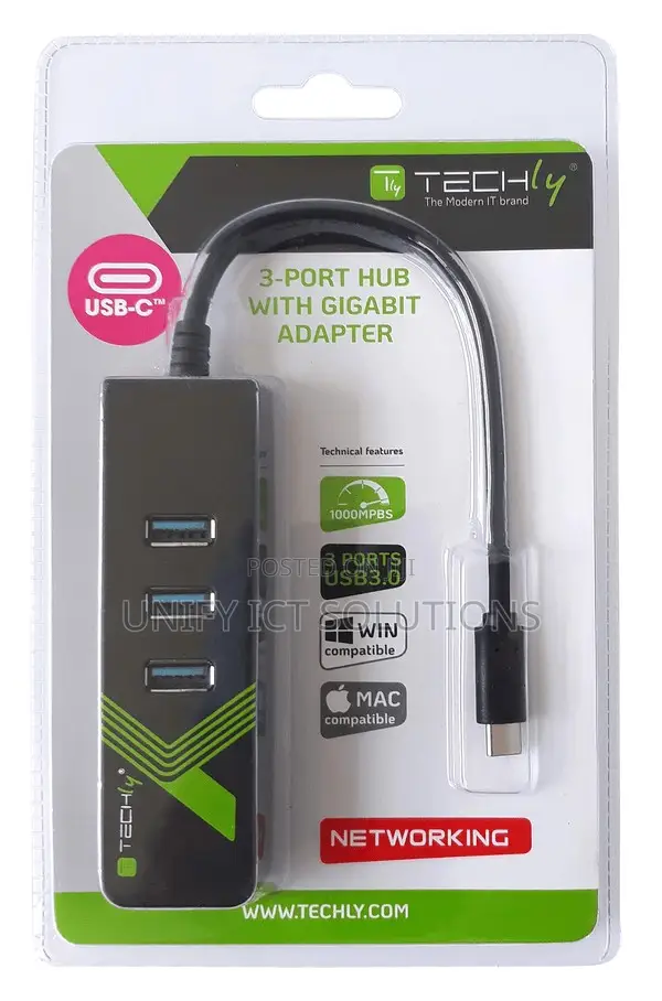 USB-C Gigabit Ethernet Converter Adapter With 3-Port USB 3.0