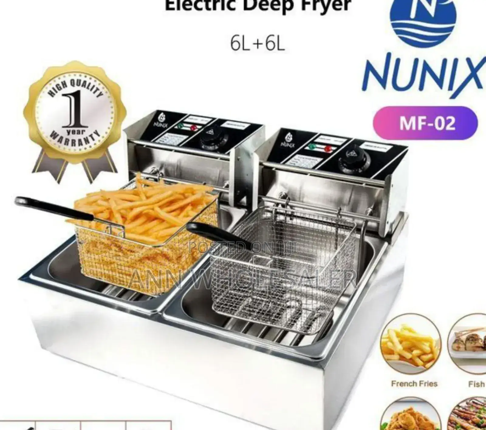 Nunix Double Tank 6+6LT Stainless Steel Double Deep Fryer