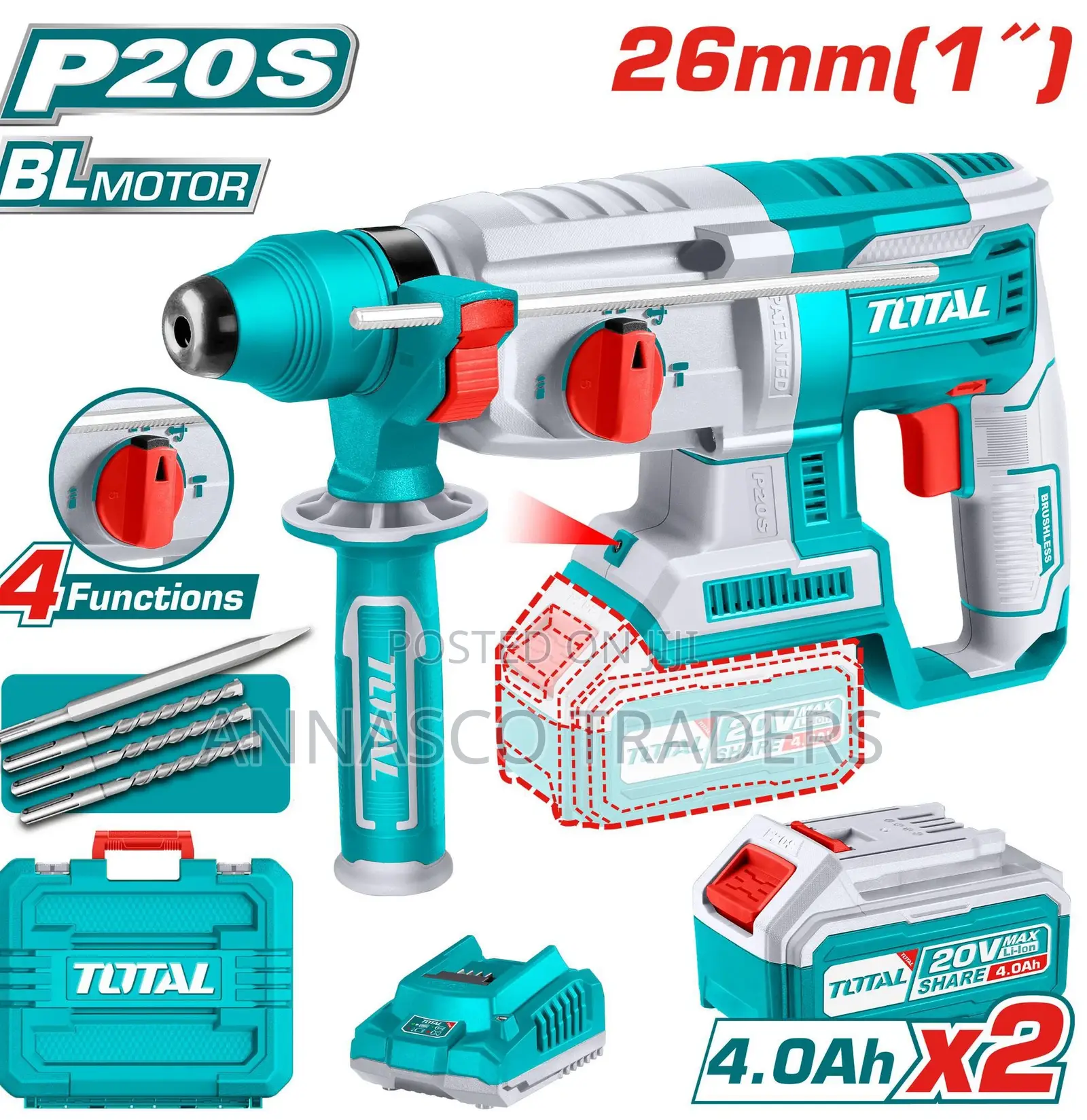 Quality Total TRHLI202287 Cordless Rotary Hammer 20V