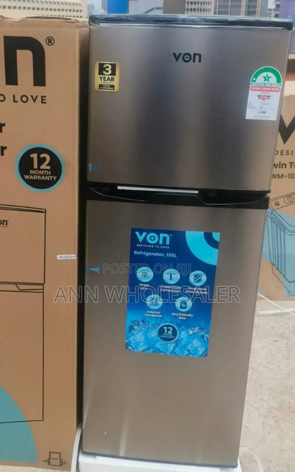VON VRT-138DRHX Double Door Refrigerator v-DDFR