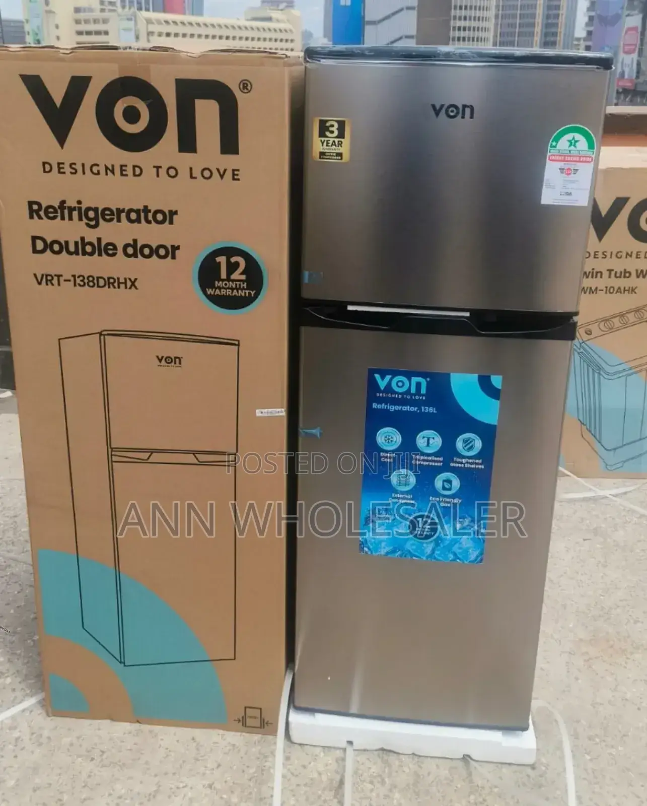 138litres VON Double Door Refrigerator v-DDFR