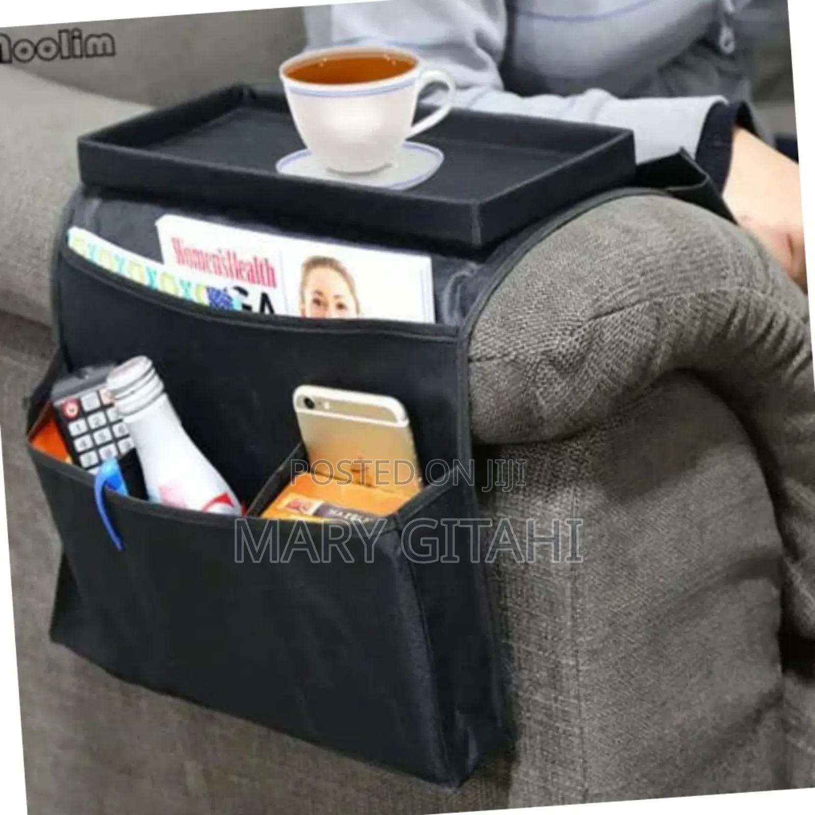 Sofa Arm Organizer With Top Tray and Pockets on Both Sides