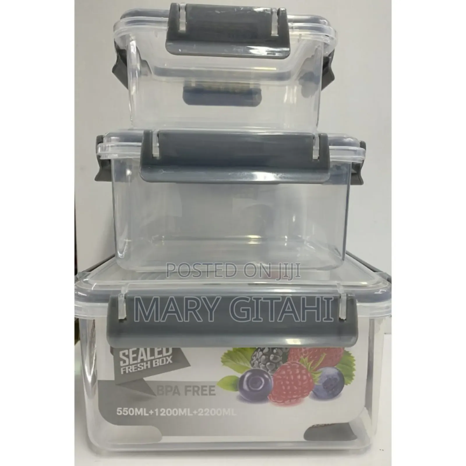 3pcs Refrigerator Storage Box With Airtight Seal Lids*