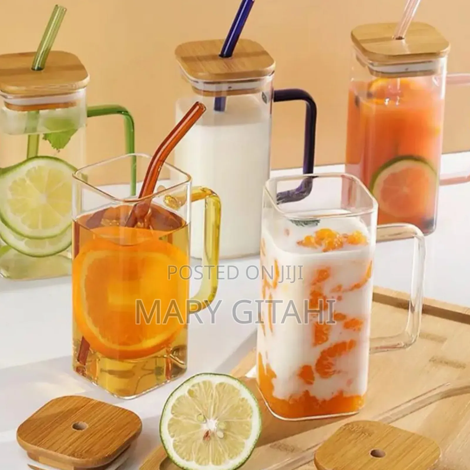 Square Smoothie Glass Cup With Bamboo Lid at KSH