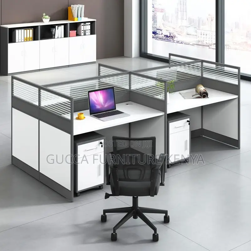Workstations:4-Seater Open View Wooden White Workstation