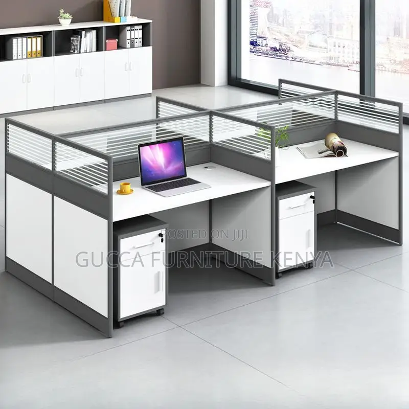Workstations:4-Seater Open View Wooden White Workstation