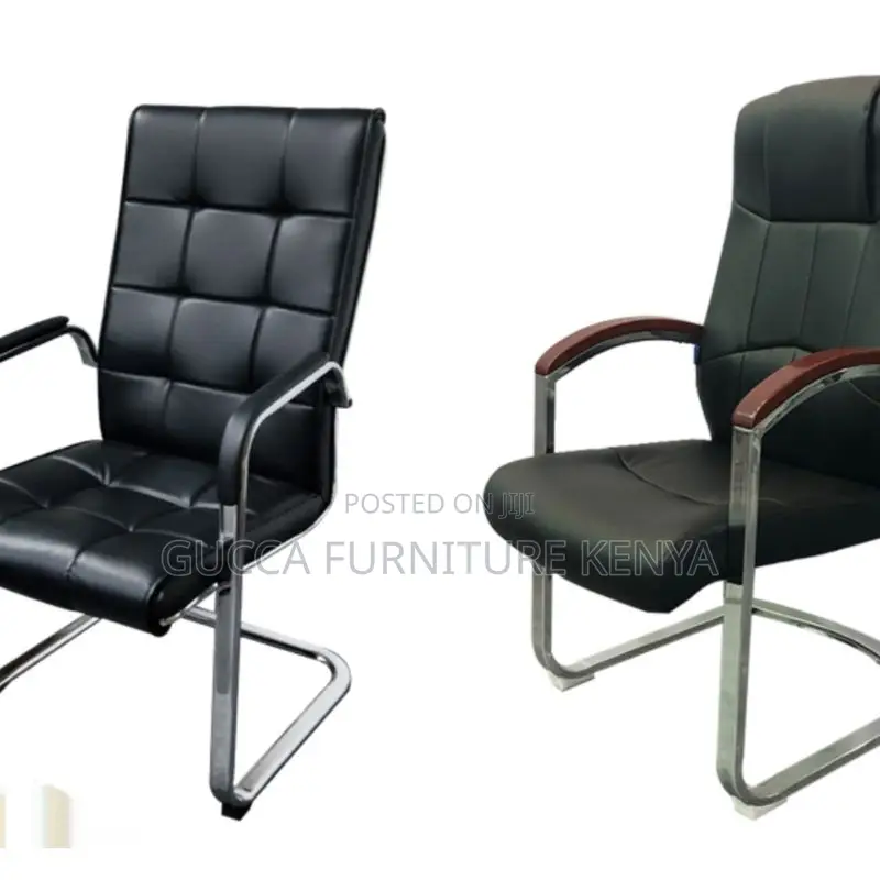 Office Chairs:Black High Back Leather Executive Waiting Seat