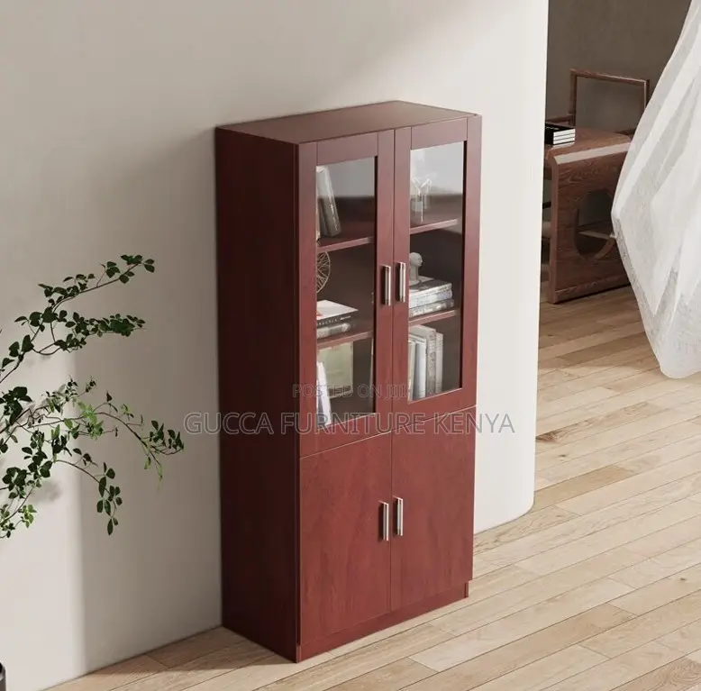 Cabinets:2-Glass Door Mahogany Lockable Office Cabinet