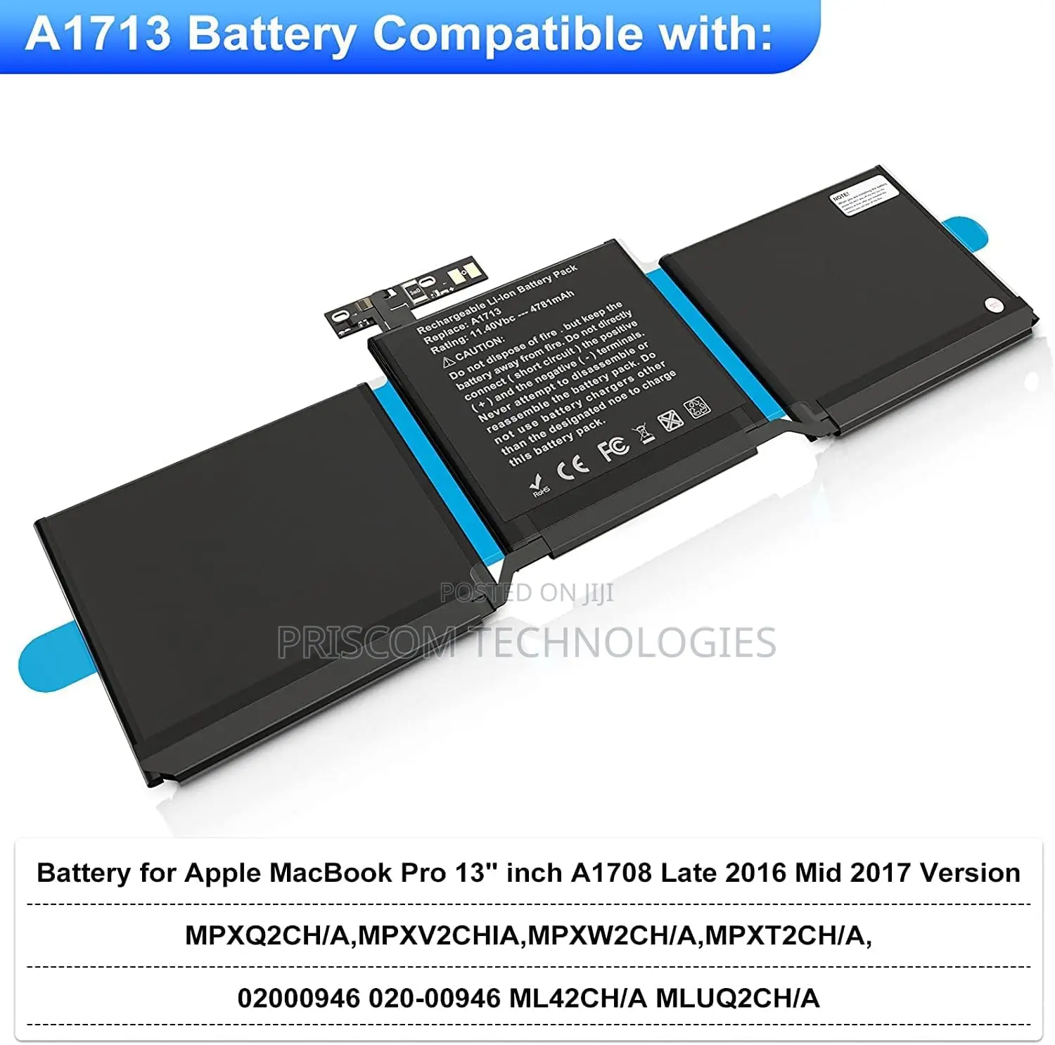 Apple Macbook Pro 13 A1708 Mll42ch/a Mluq2ch/a A1713 Battery