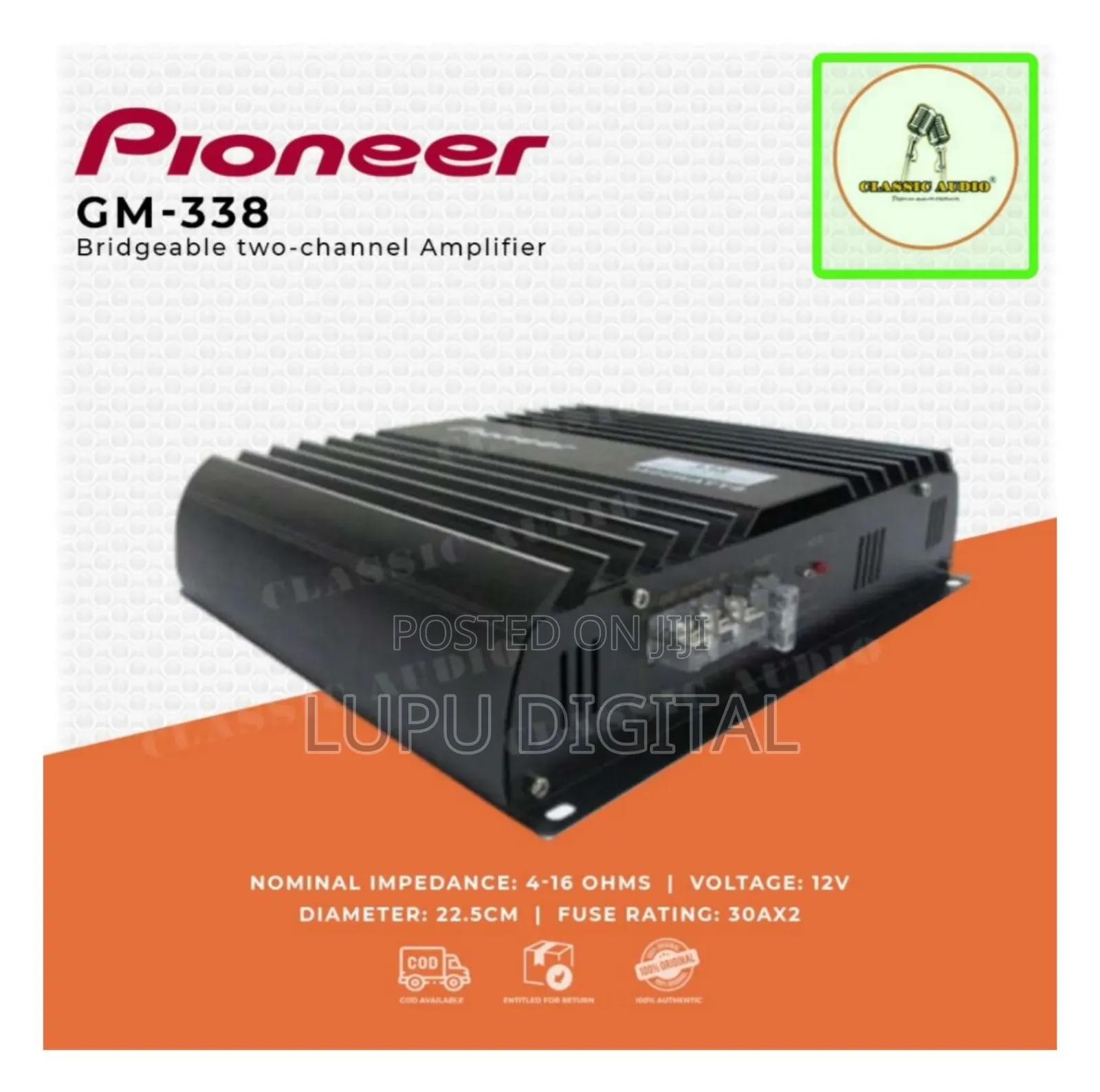 Pioneer GM-338 Power Car Amplifier Bridgeable Two-Channel