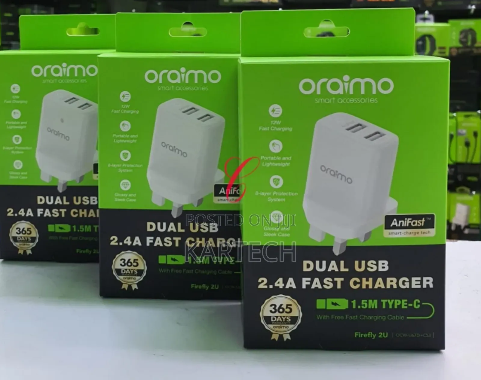 Oraimo Firefly 2U U67D+C53 Dual USB 2.4A Type C Fast Charger