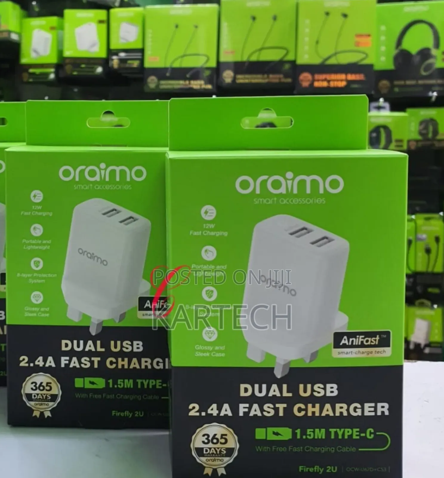 Oraimo Firefly 2U U67D+C53 Dual USB 2.4A Type C Fast Charger