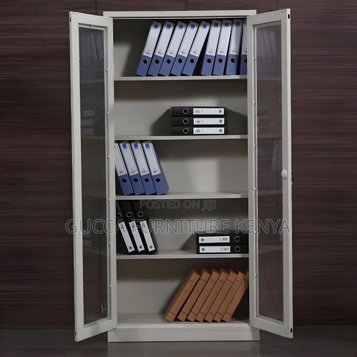 Cabinets:2-Wide Glass Door Gray Storage Office Cabinet