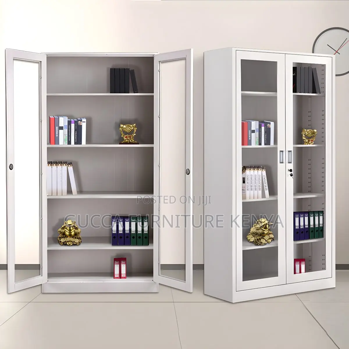 Cabinets:2-Wide Glass Door Gray Storage Office Cabinet