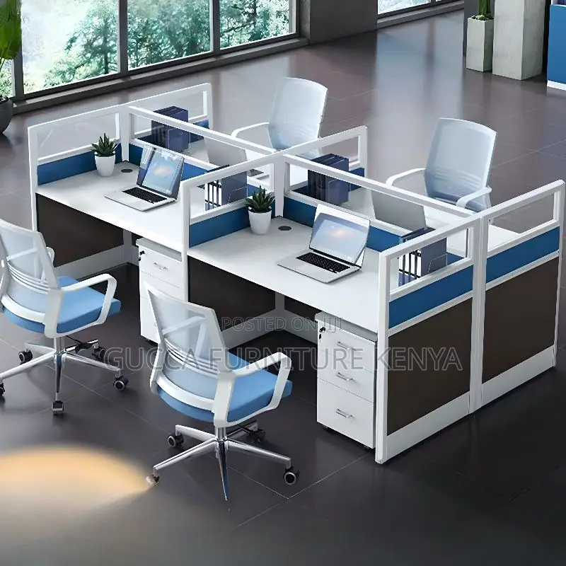 Workstations:Four Seater Modern Wooden Rectangle Workstation