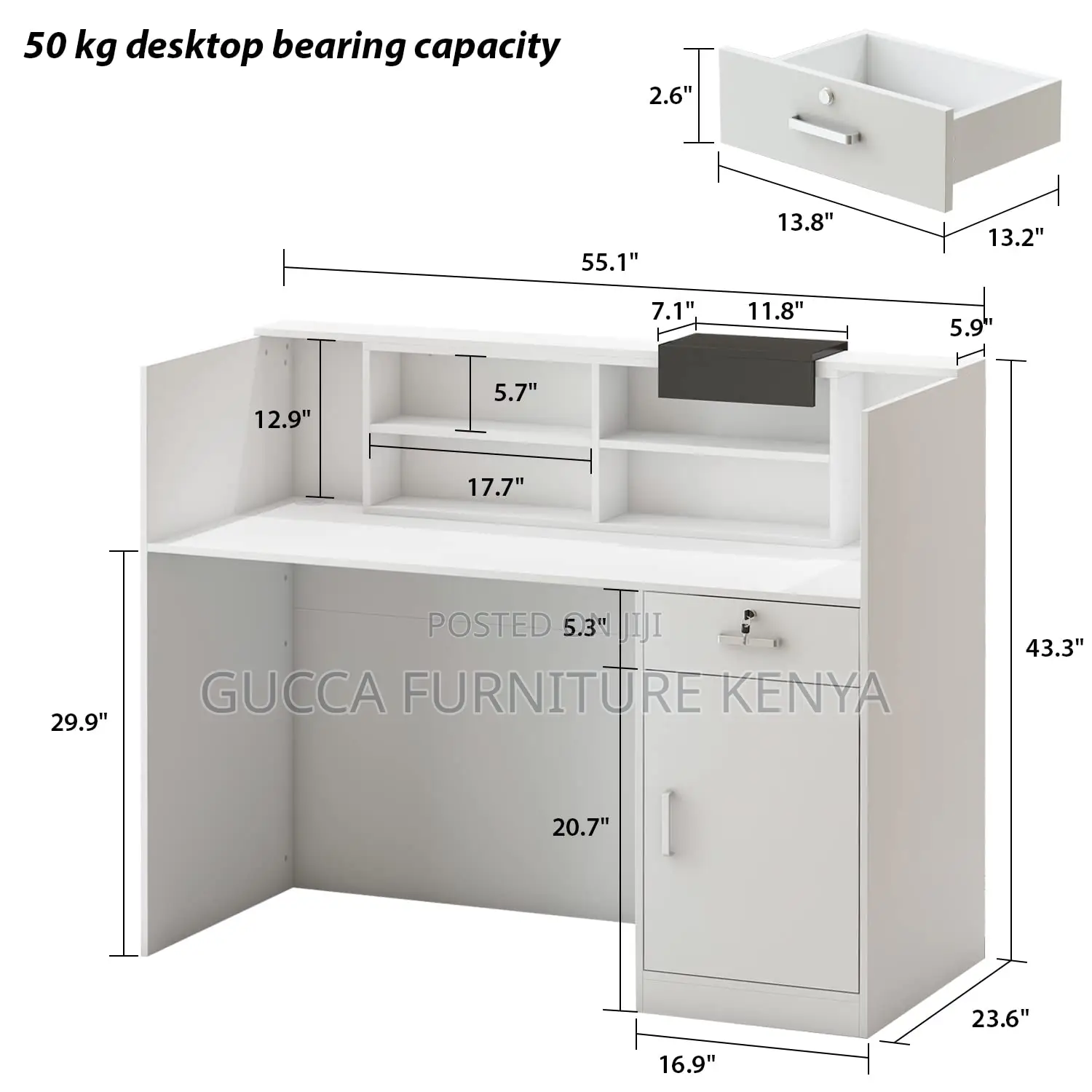 Reception Desk:140cm Modern Reception Counter Office Desk