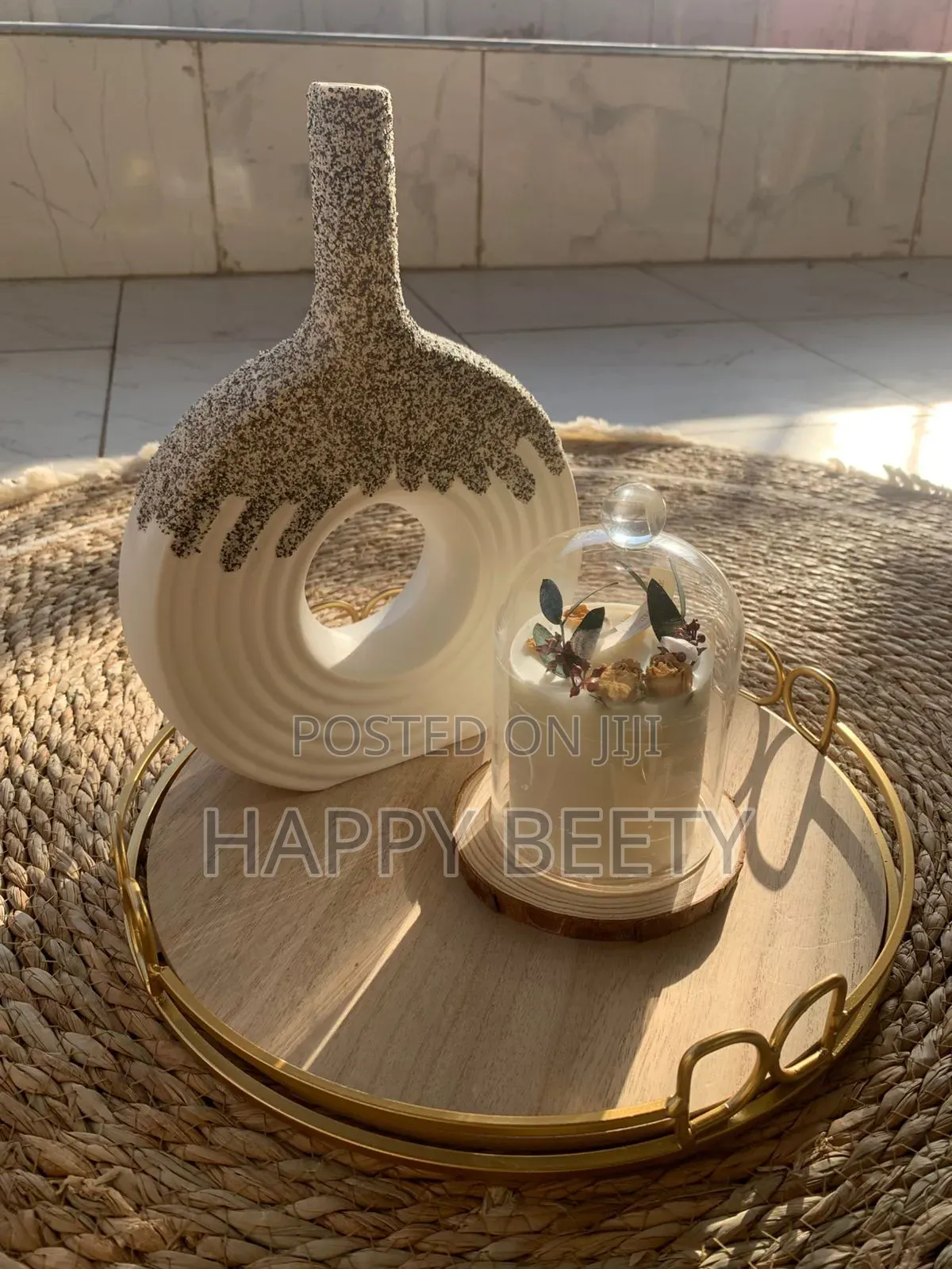 *Decorative Gold Metal and Wood Tray