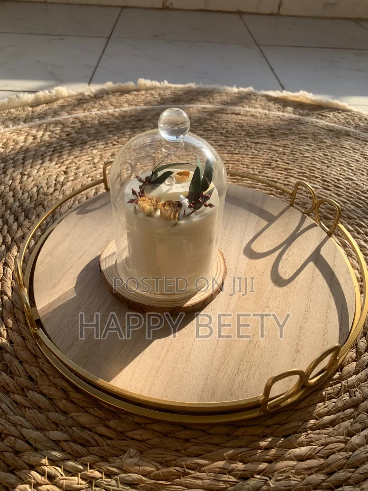 *Decorative Gold Metal and Wood Tray