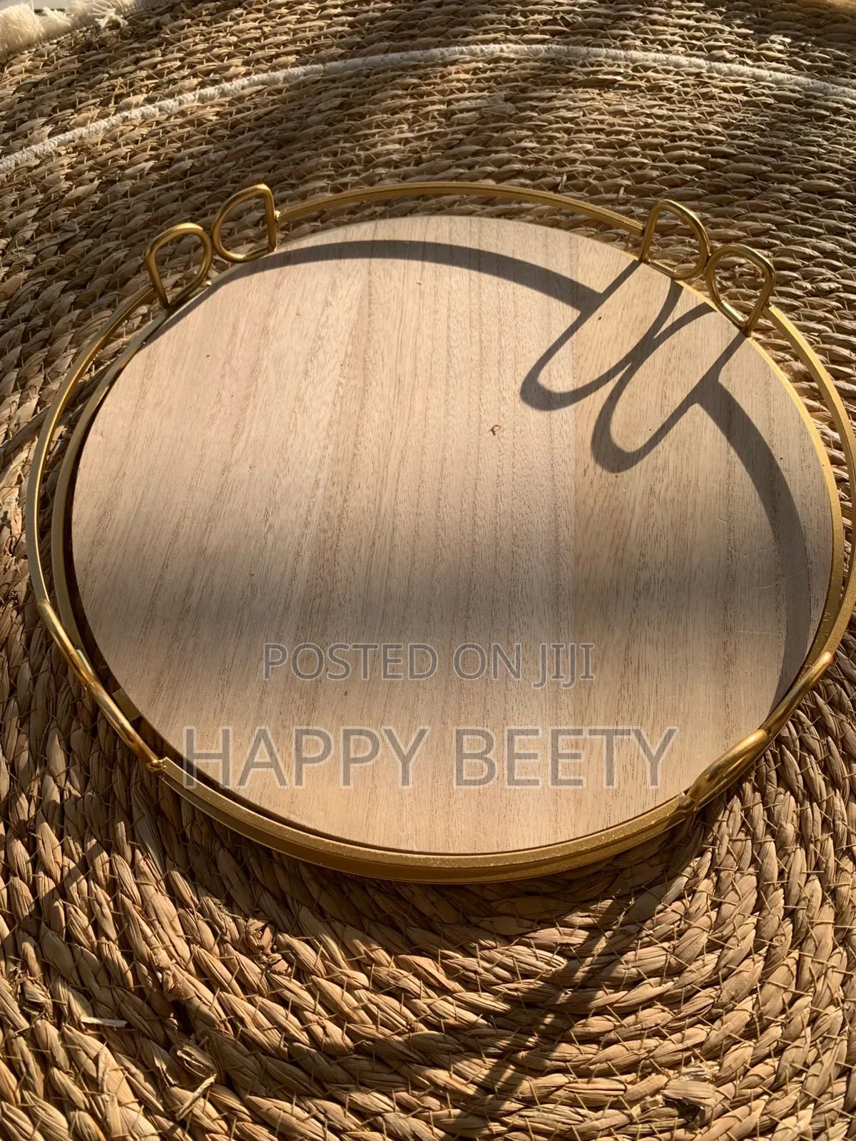 *Decorative Gold Metal and Wood Tray
