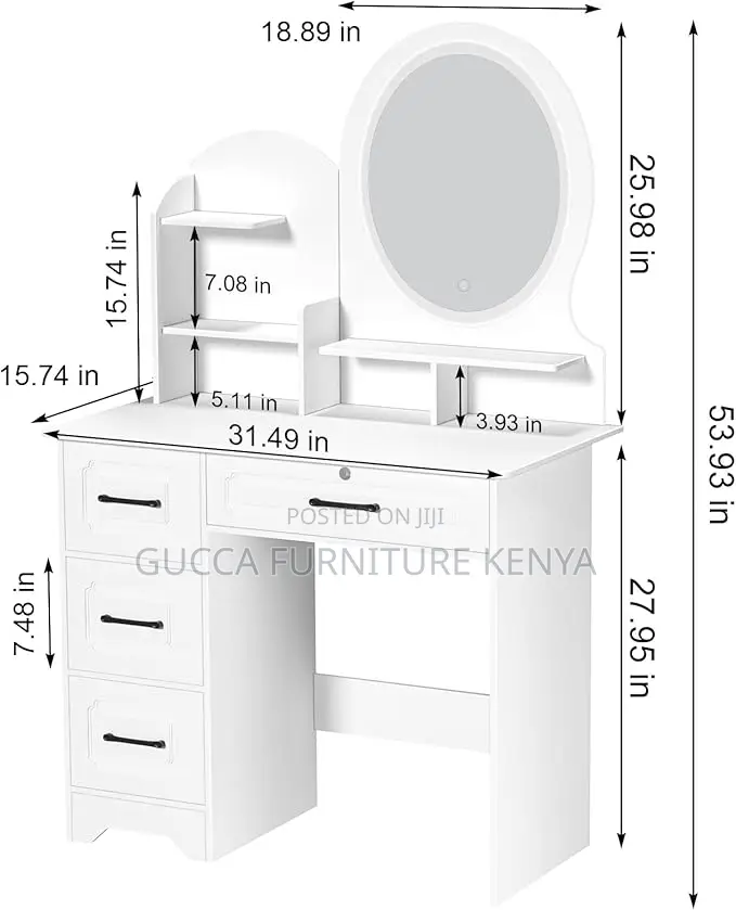 Dressers: White Modern Wooden Vanity Makeup Desk