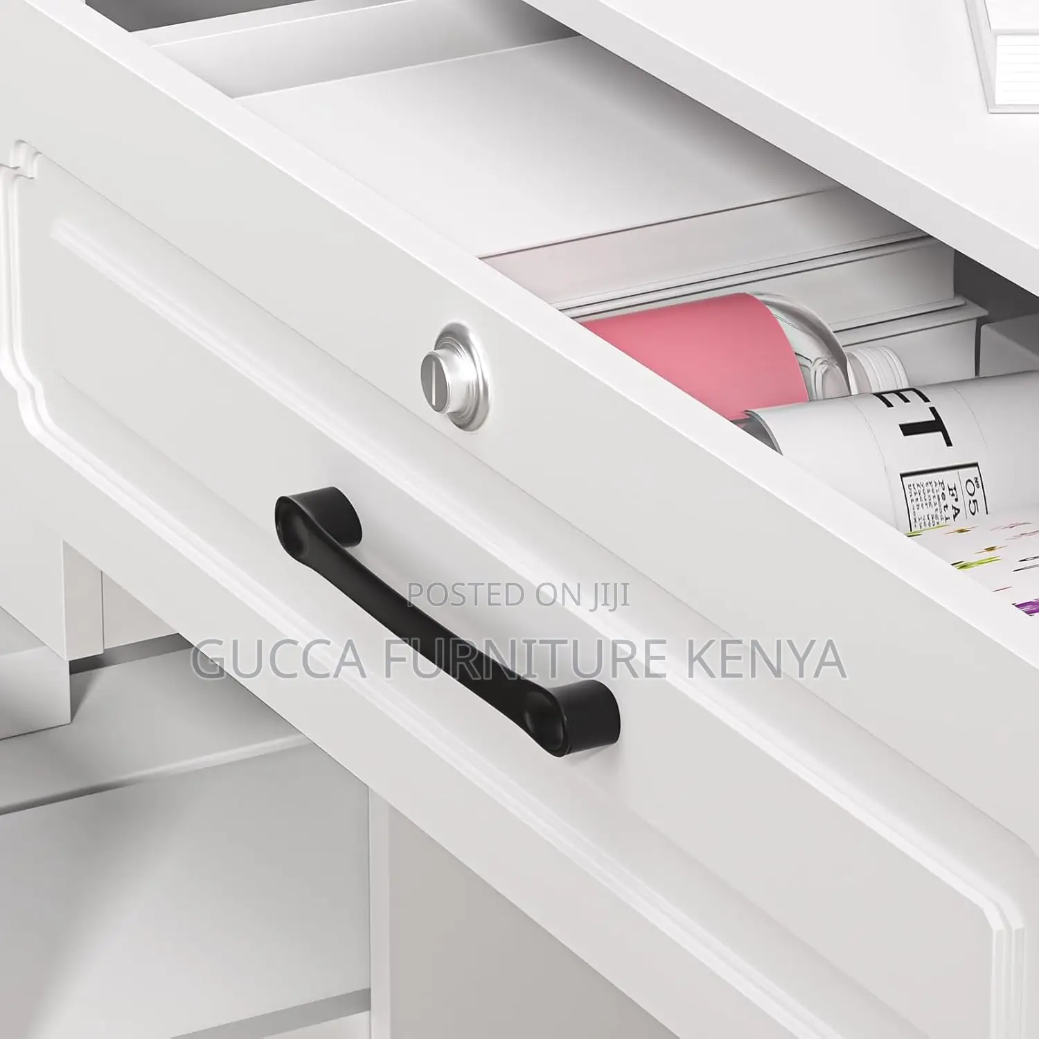 Dressers: White Modern Wooden Vanity Makeup Desk