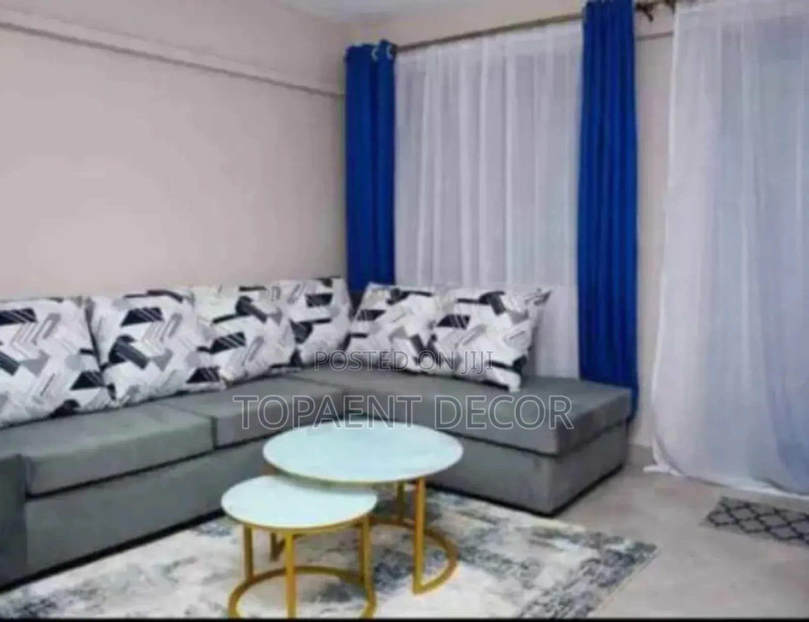 4m Royal Blue Window Curtains and White Sheers