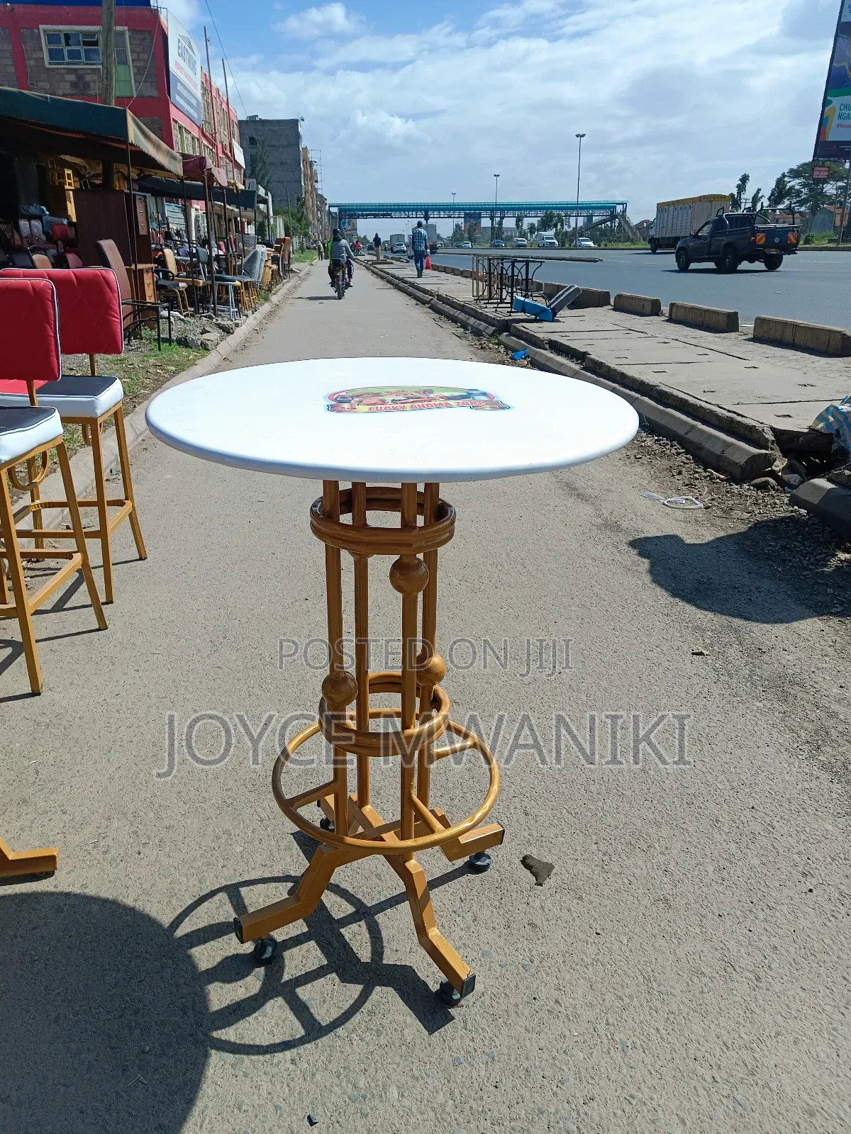 Restaurant High Bar Table, White and Gold 