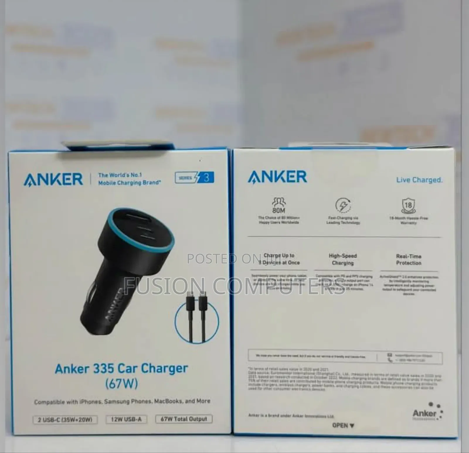 Anker 335 3-Port 67W USB-C Car Charger With USB-C Cable