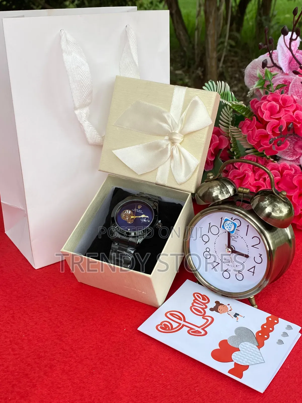 Men's Stainless Steel Black Watch Gift Set