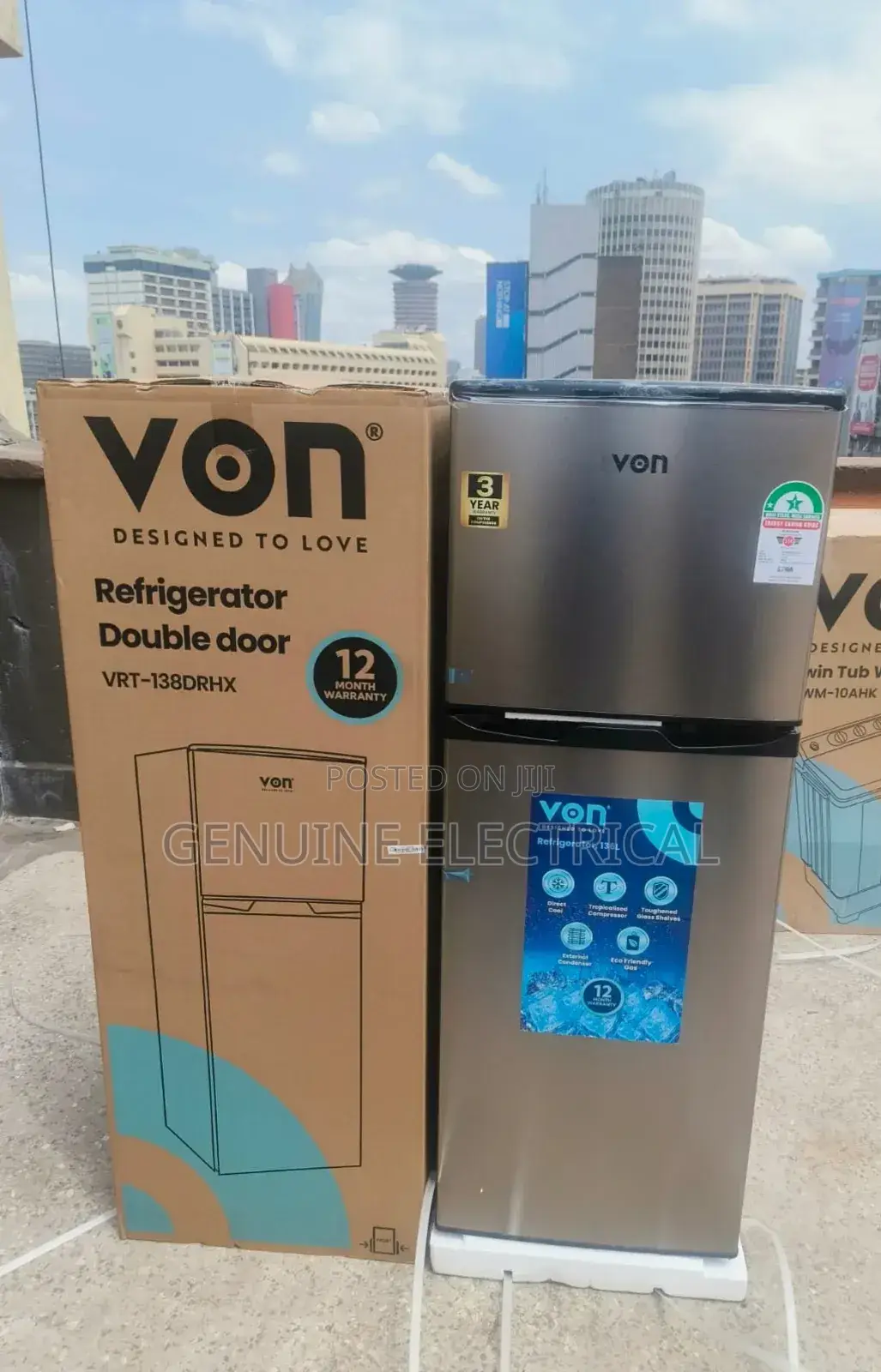 Refrigerator, Von 138L Double Door Free Standing