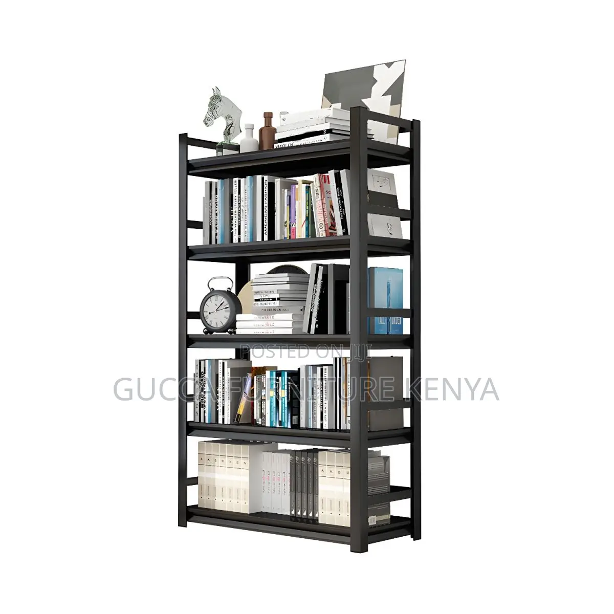 Cabinets: Metal Etagere Black Industrial Vertical Bookshelf