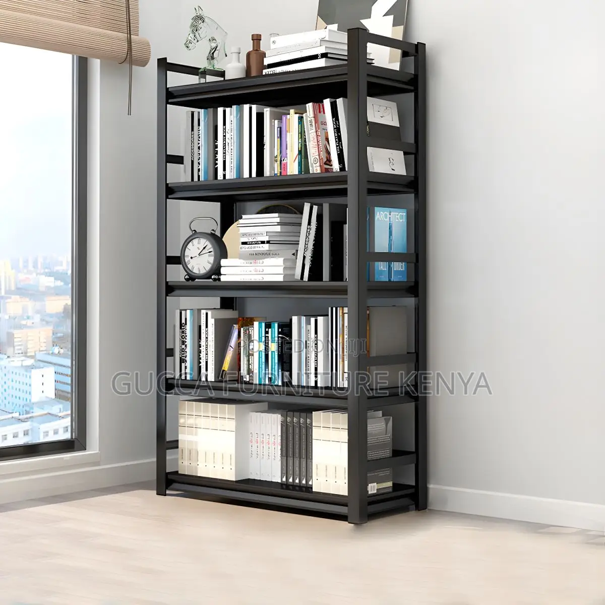 Cabinets: Metal Etagere Black Industrial Vertical Bookshelf