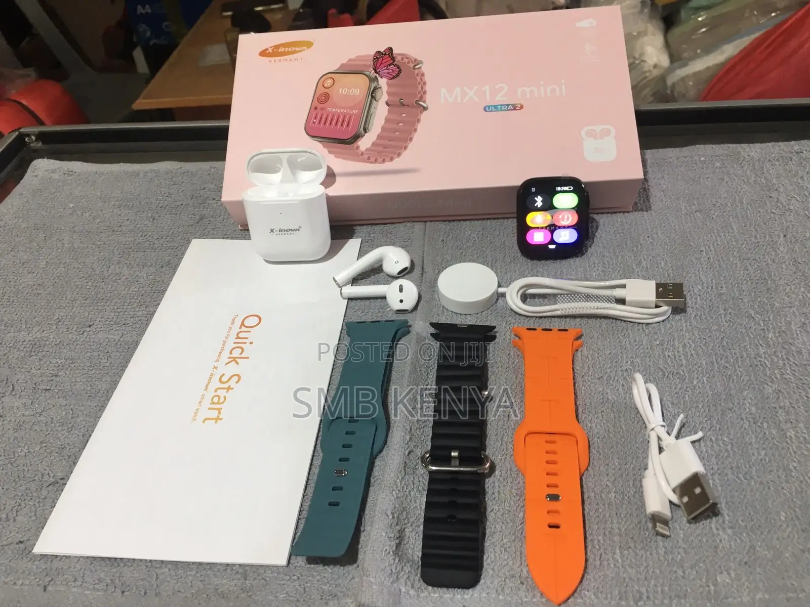Mx12 Mini Combo ( Smart Watch , 3 Straps, Free Airpods)