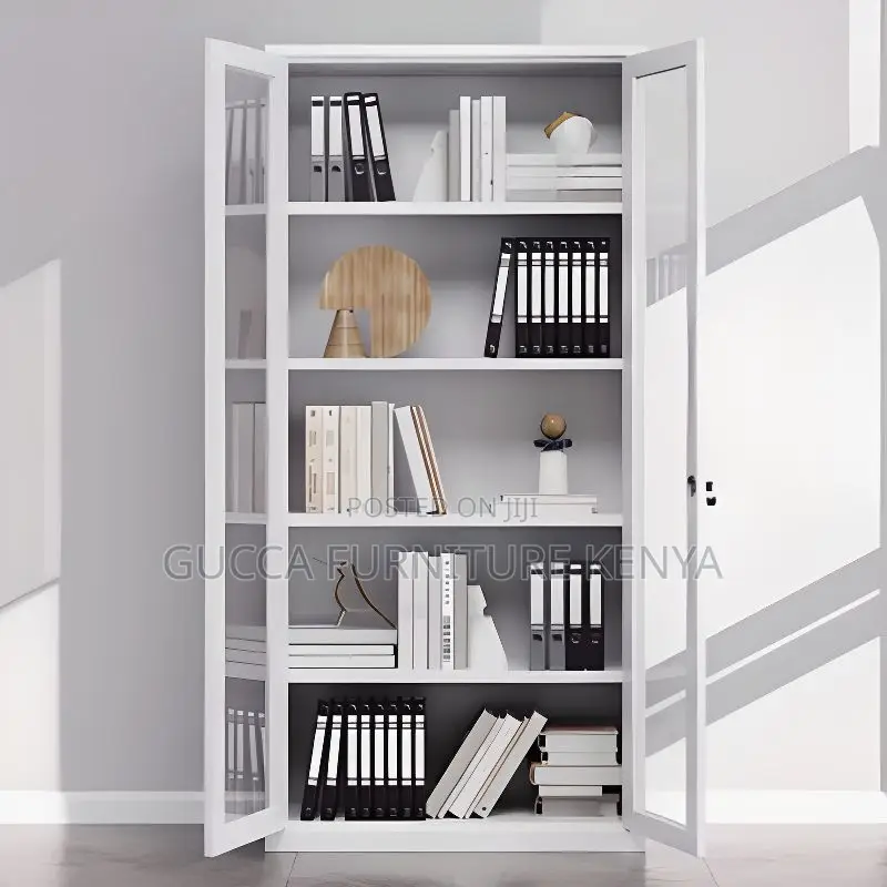 Cabinets:2-Wide Glass Door Metallic Storage Credenza.