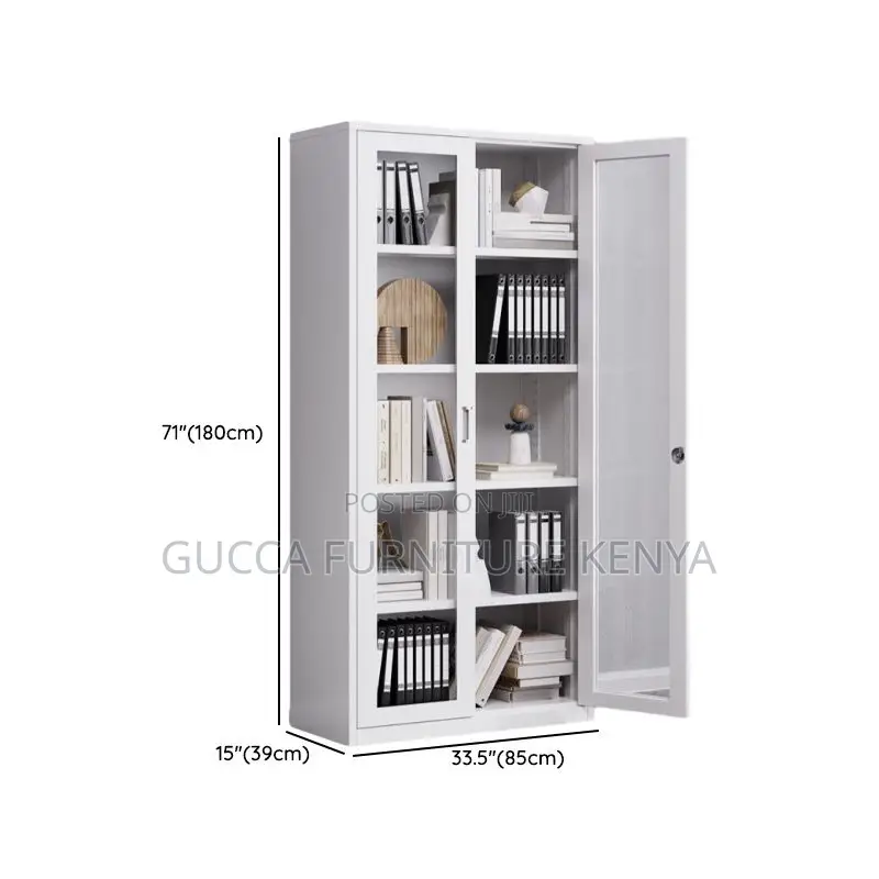 Cabinets:2-Wide Glass Door Metallic Storage Credenza.