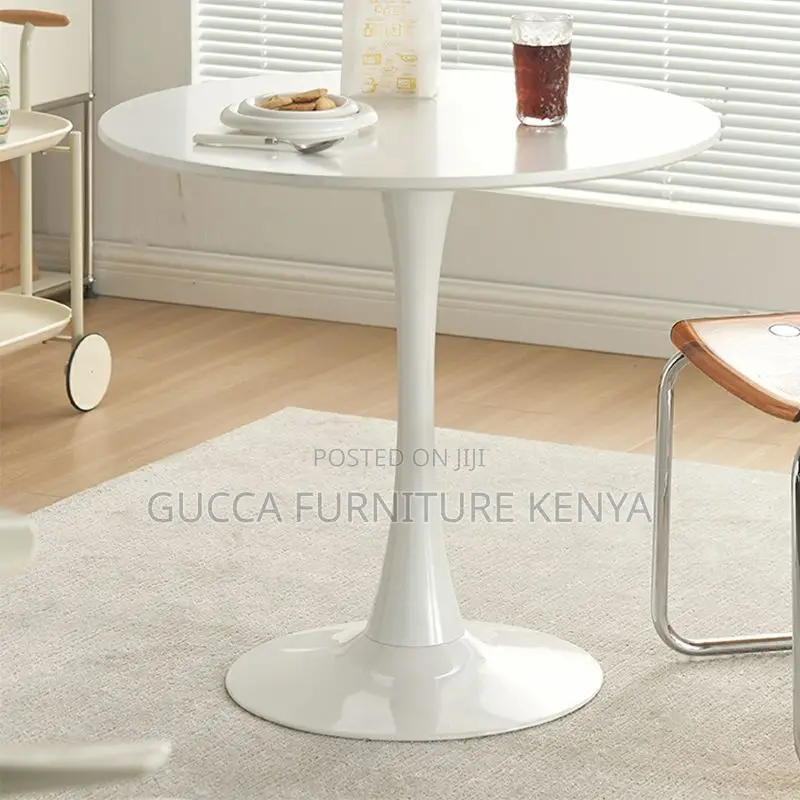 Dining Tables: Round Wood Dining Table With Iron Tulip Base