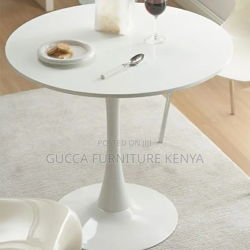 Dining Tables: Round Wood Dining Table With Iron Tulip Base