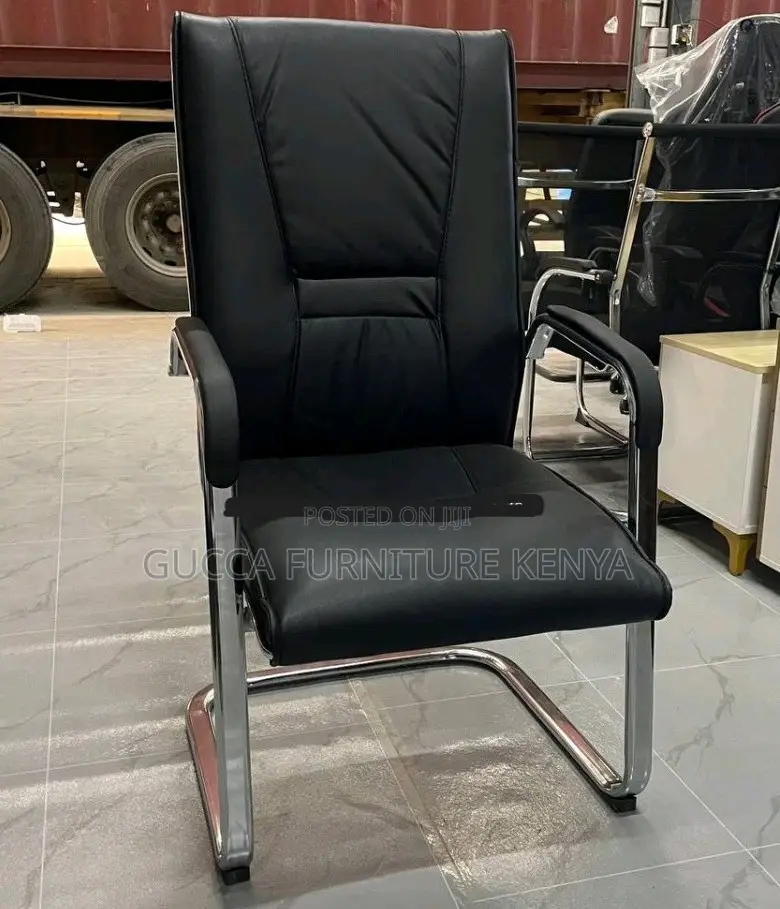 Office Chairs: High Back Leather Fixed Chair With Armrest