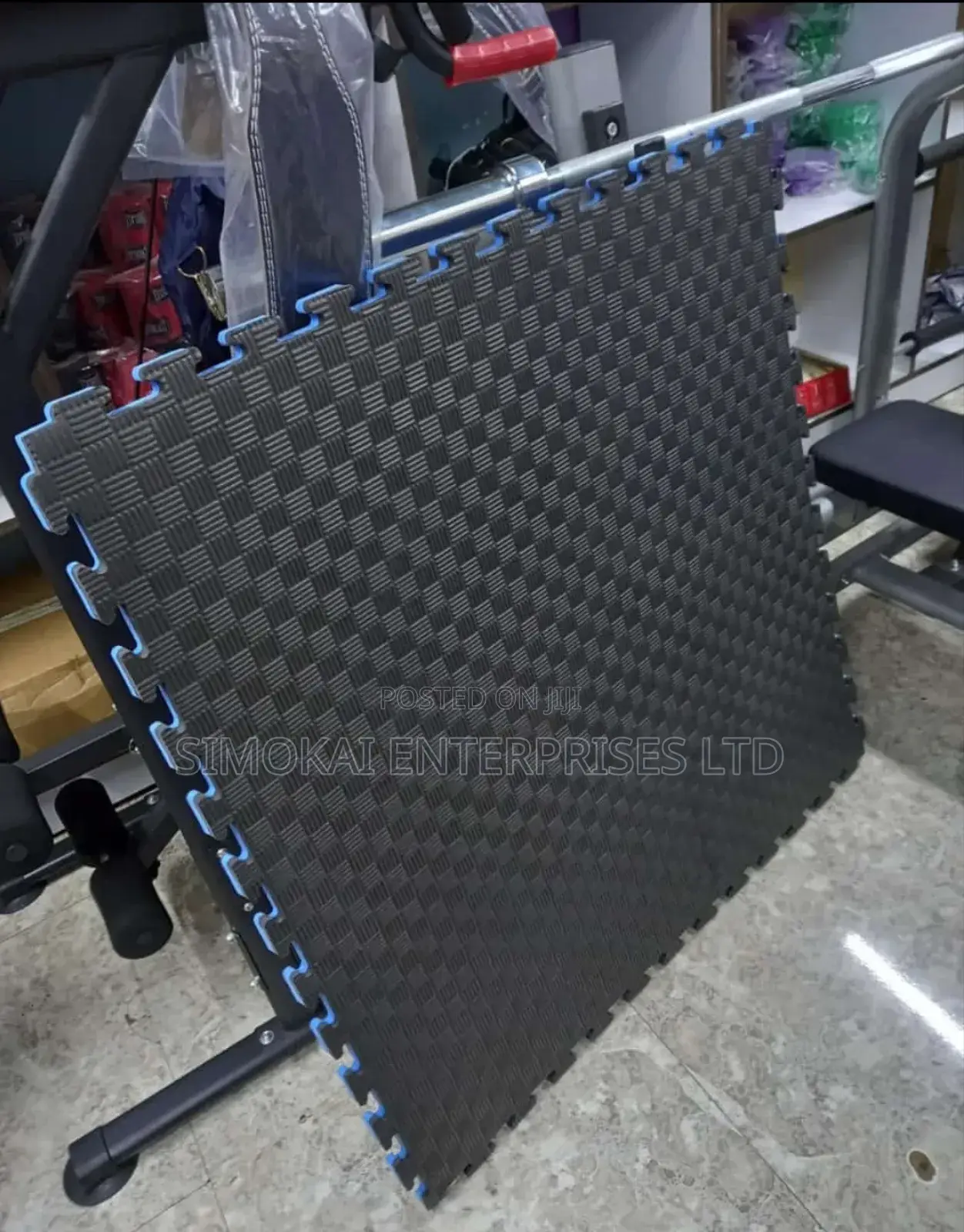 Blue and Black Interlocking Gym Floor Mats 20mm