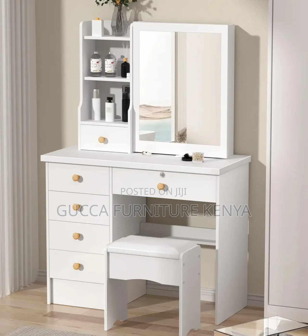 Dressers: Modern Wood White Dressing Table Set for Bedroom