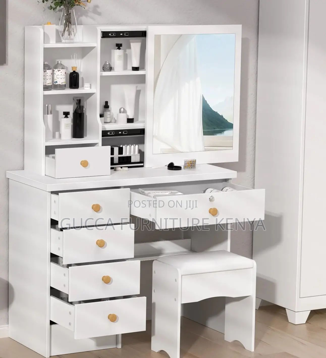 Dressers: Modern Wood White Dressing Table Set for Bedroom