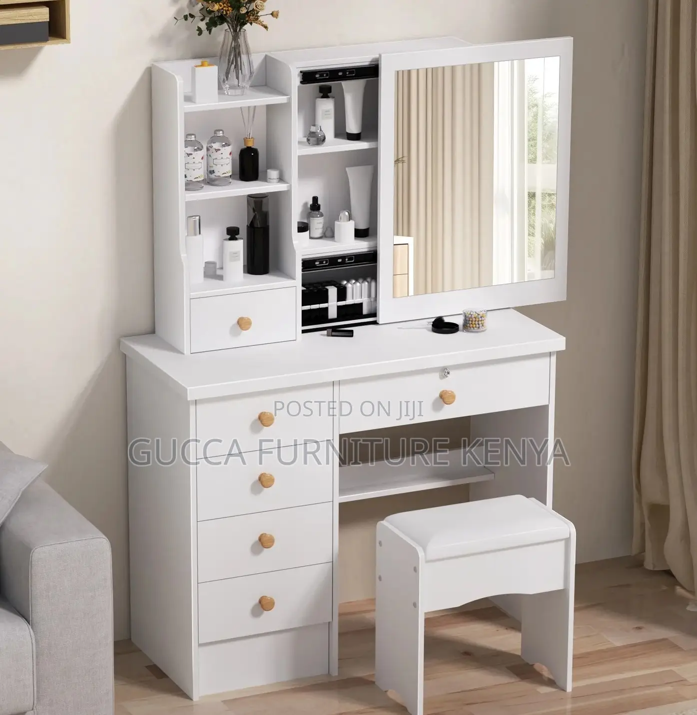Dressers: Modern Wood White Dressing Table Set for Bedroom
